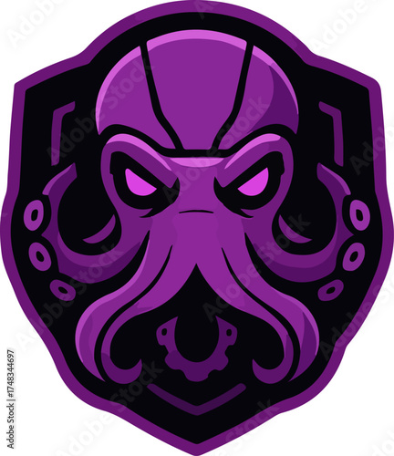 Kraken Octopus Mascot Emblem – Purple Esports Shield Logo