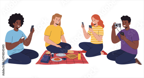 Friends Enjoying a Picnic Together Outdoors Capturing Memories