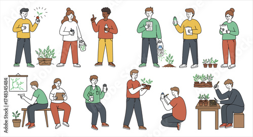 Diverse people learning and growing plants indoors and outdoors