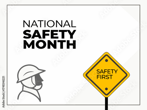 National Safety Month Illustration with Worker Icon and Safety First Sign Graphic Design illustration