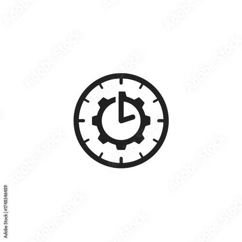 Monochromatic Flat Design Clock with Gear Vector Illustration