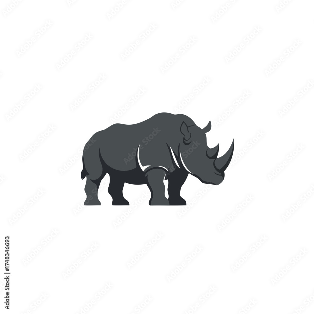 Fototapeta premium Stylized Dark Gray Rhinoceros Vector Illustration on White Background