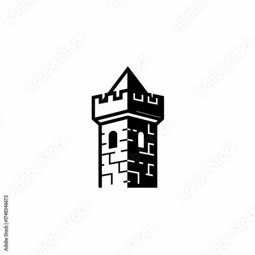 Minimalist Black and White Castle Tower Vector Illustration