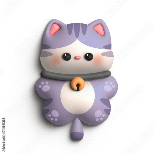 3D Render Chibi Character Cat Doll With Purple Motif, Cat Character Keychain Illustration Design