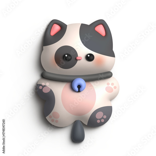 3D Render Chibi Character Cat Doll With Black Motif, Cat Character Keychain Illustration Design