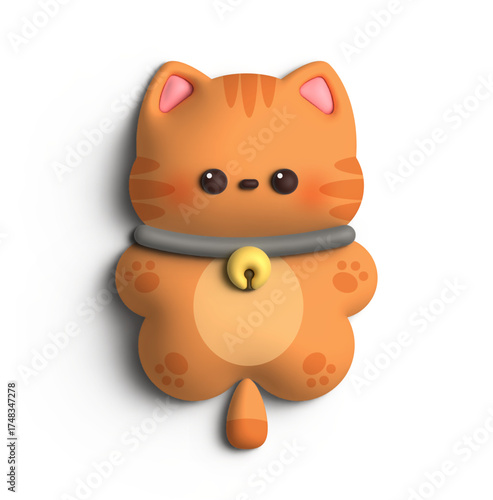3D Render Chibi Character Cat Doll With Orange Motif, Cat Character Keychain Illustration Design
