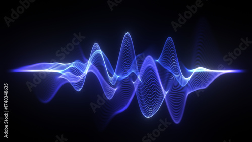 Photos Blue sound waves and purple neon futuristic audio waveform graph