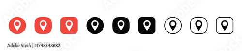 location pin logo icon set red black outline flat map gps place marker app symbol navigation mobile ui