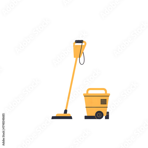 A bright yellow vacuum cleaner and portable canister, a symbol of domestic chores and professional janitorial services