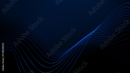 Tableau sur toile Blue technology wave background with digital particle flow and smooth wavy lines