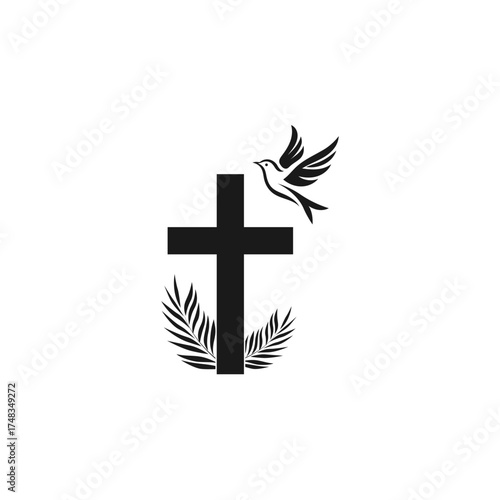 cross and a dove sketch illustration vector