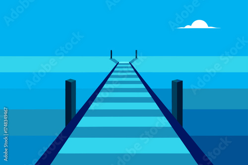 Perspective view of a pier stretching into the ocean