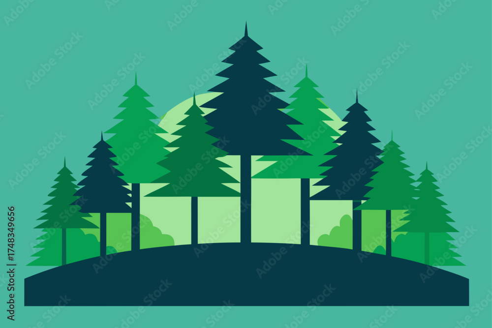 Obraz premium Illustration of forest with trees and a moon behind