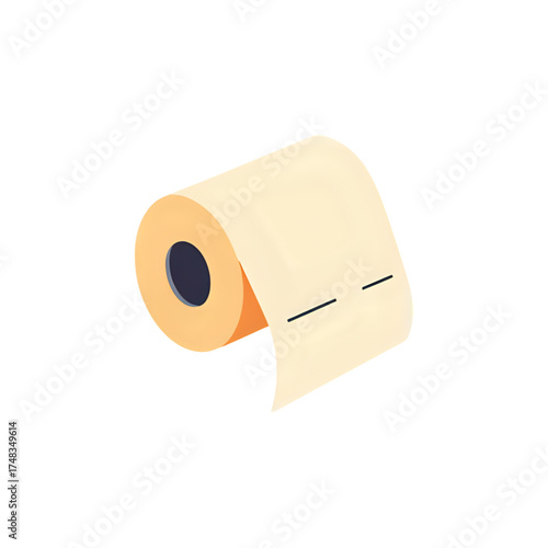 Simple flat design icon of a toilet paper roll, representing bathroom supplies, sanitation, and personal hygiene, isolated on a clean white background