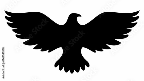 Silhouette of a bird with outstretched wings against a white background creating a stark contrast image