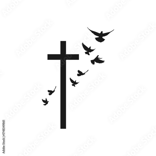 cross and a dove sketch illustration vector
