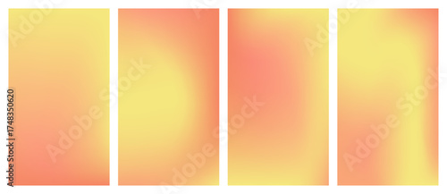 Sunset blur pastel set. Soft backgrounds in sunrise colors, peach yellow tones. Warm mesh gradient pack for modern design, social media posts, branding, creative projects.