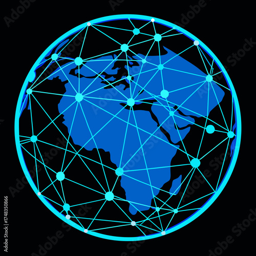 Blue digital world map showing interconnected global networks