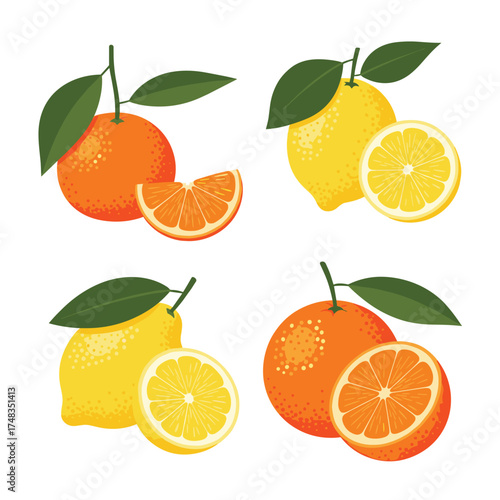 Vibrant citrus fruits with leaves in a healthy diet