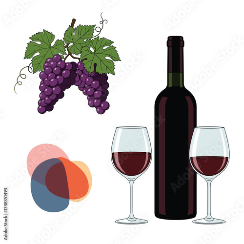 Red wine and grapes with glasses ready for enjoyment.