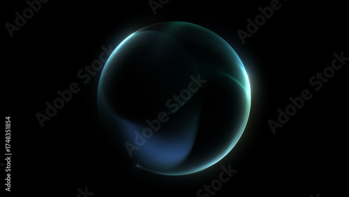 Soft light deep blue sphere with blue and yellow glowing reflections, abstract design featuring smooth liquid flow and neon particle waves, futuristic digital concept symbolizing energy and technology