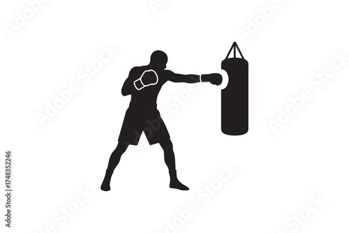 Boxer Silhouette Punching Bag Design Sportsman Silhouette Boxing Practice Art
