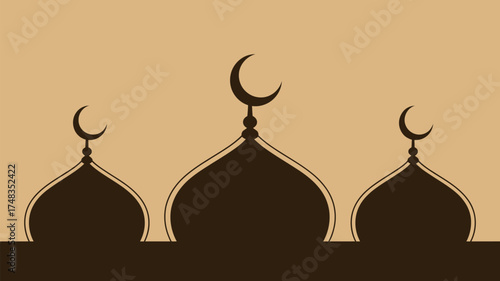 Elegant mosque domes with crescent moons create peaceful Ramadan backgrounds for greeting cards and Islamic holiday celebrations this season