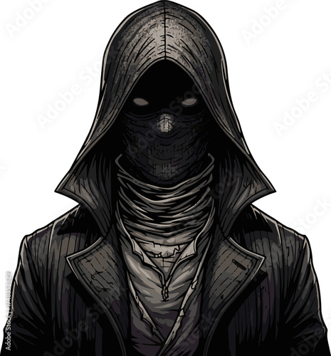 Mysterious Hooded Figure with Glowing Red Eyes