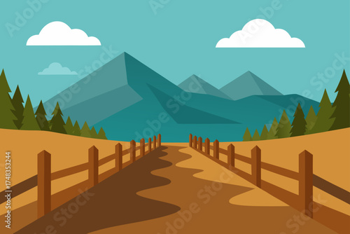 Scenic landscape with mountains and a wooden fence
