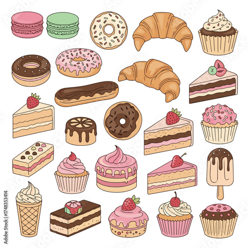 A delightful assortment of sweet pastries and baked goods showcasing a variety of popular treats.