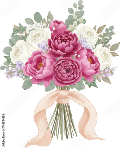 Wedding Bouquet with Romantic Floral Arrangement and Bridal Flowers
