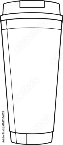 Eco Cup Thermo Reusable Hand-drawn Sketch Drawing Vector Illustration, Line Linear Symbol Engraving Coloring Book, Black and White Isolated