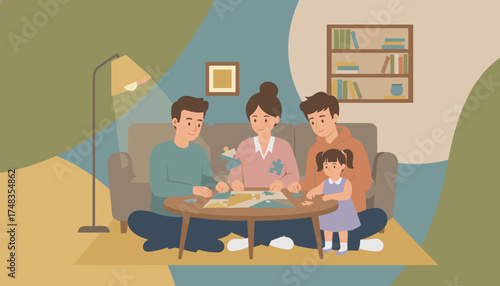 Family bonding over a jigsaw puzzle at home Togetherness leisure and shared joy