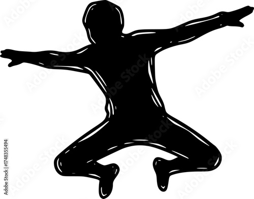 Authentic Hand-Drawn Doodle Style Dynamic Action Person Silhouette Vector	
