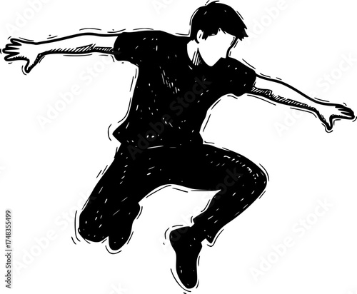 Authentic Hand-Drawn Doodle Style Dynamic Action Person Silhouette Vector	