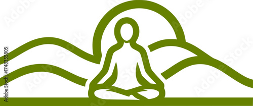 Neo-Minimalist Yoga Meditation Silhouette on Layered Landscape Vector	