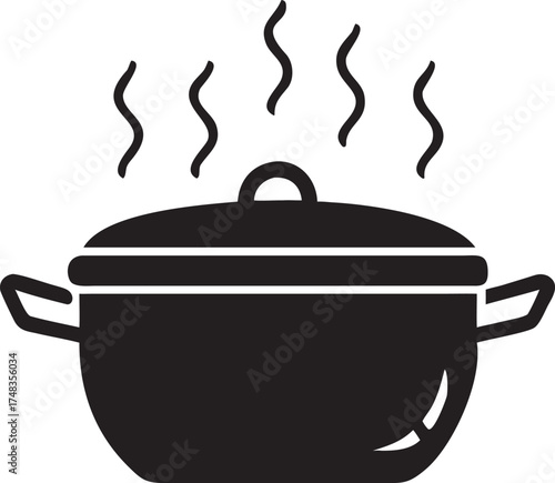 Steaming hot pot cooking kitchenware icon simple line art food preparation concept