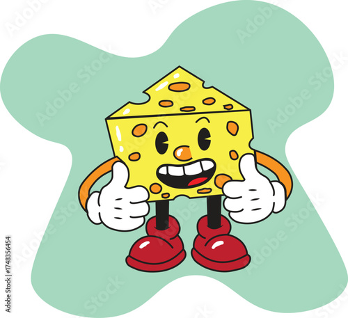 Cheerful cheese character with thumbs up brings joy and deliciousness to designs