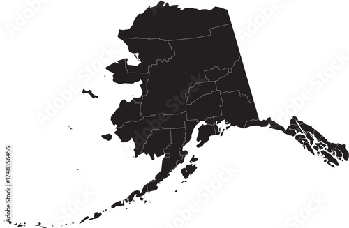  Alaska Map Black Silhouette with County Lines