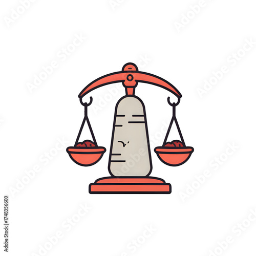 Illustration of a balance scale weighing two piles of objects, symbolizing justice, law, and equilibrium