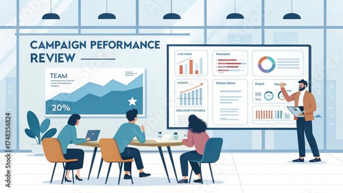 Group of people analyzing digital campaign performance data