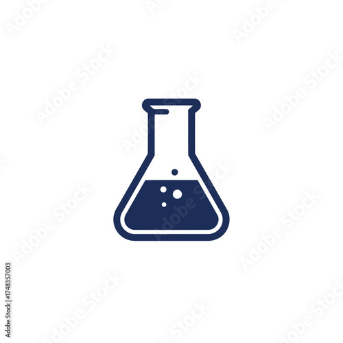 Minimalist Dark Blue Erlenmeyer Flask Vector Illustration with Bubbling Liquid