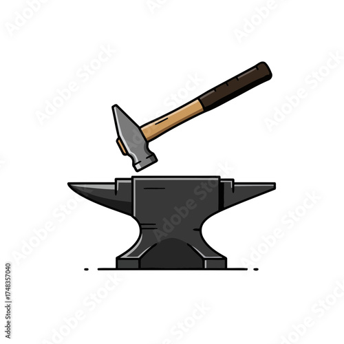 Cartoon Style Hammer and Anvil Vector Illustration for Blacksmithing or Craft