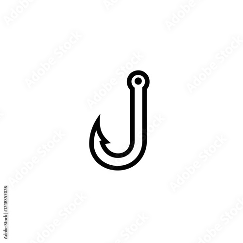 Minimalist Black Outline Fishing Hook Vector Illustration on White Background