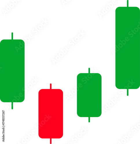 Green and red candlestick chart on white background. Suitable for trading and investment concept. Vector