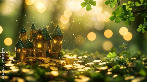 Enchanting Castle of Gold Coins in a Verdant Setting