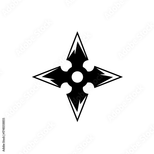 Minimalist Black Shuriken Ninja Star Vector Illustration on White