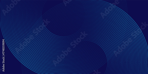 Abstract blue background with glowing curved lines. Shiny design simple