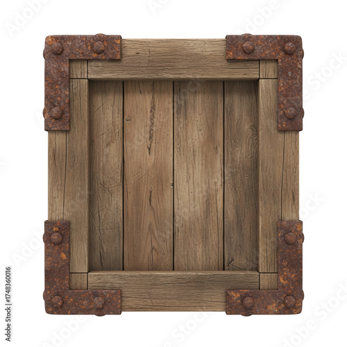 Bild auf Leinwand Old wooden crate with rusty metal frame detail
