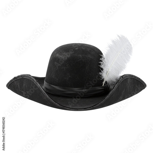 Cuadro en lienzo Weathered black cavalier hat with a white feather